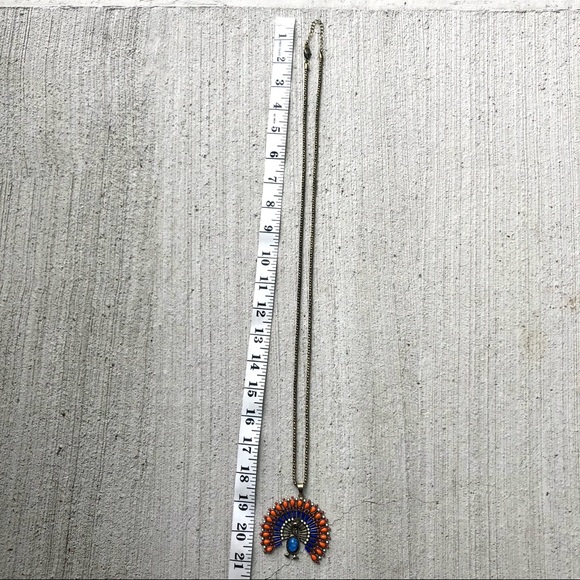 Peacock necklace Blues and Orange, gold metallic - Picture 6 of 8